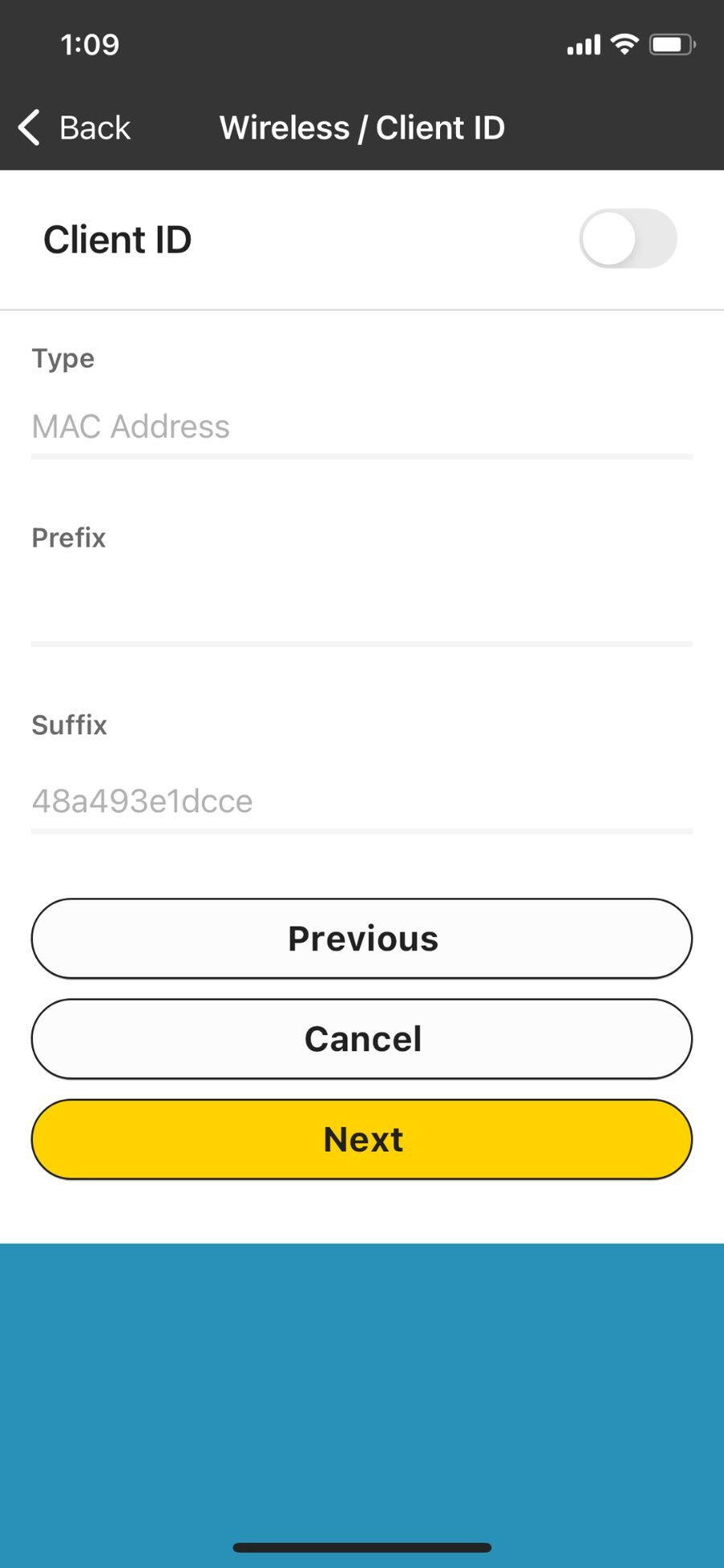 Client ID screen - leave as default