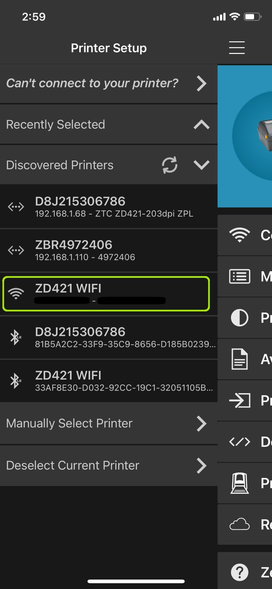 Printer visible via Bluetooth and WiFi