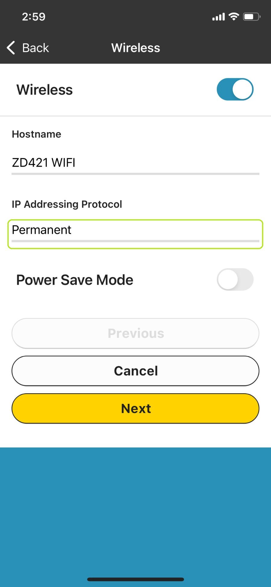 IP Addressing Protocol changed to Permanent