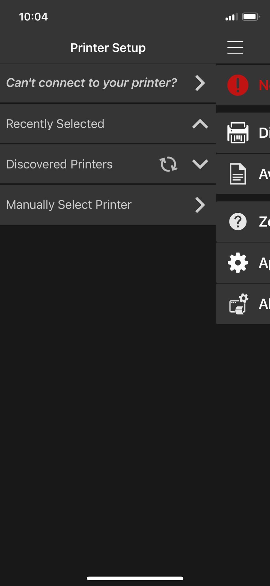 Discovered Printers list