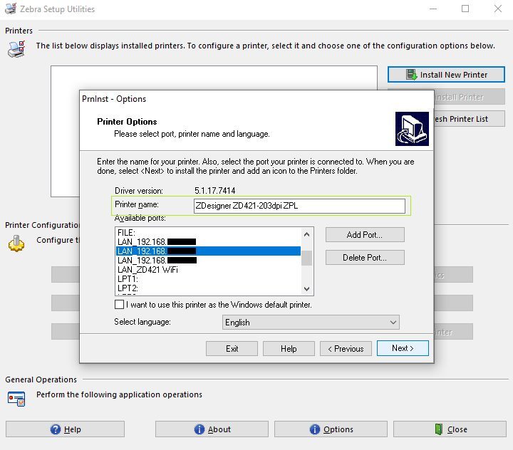 Port selection showing LAN IP address options