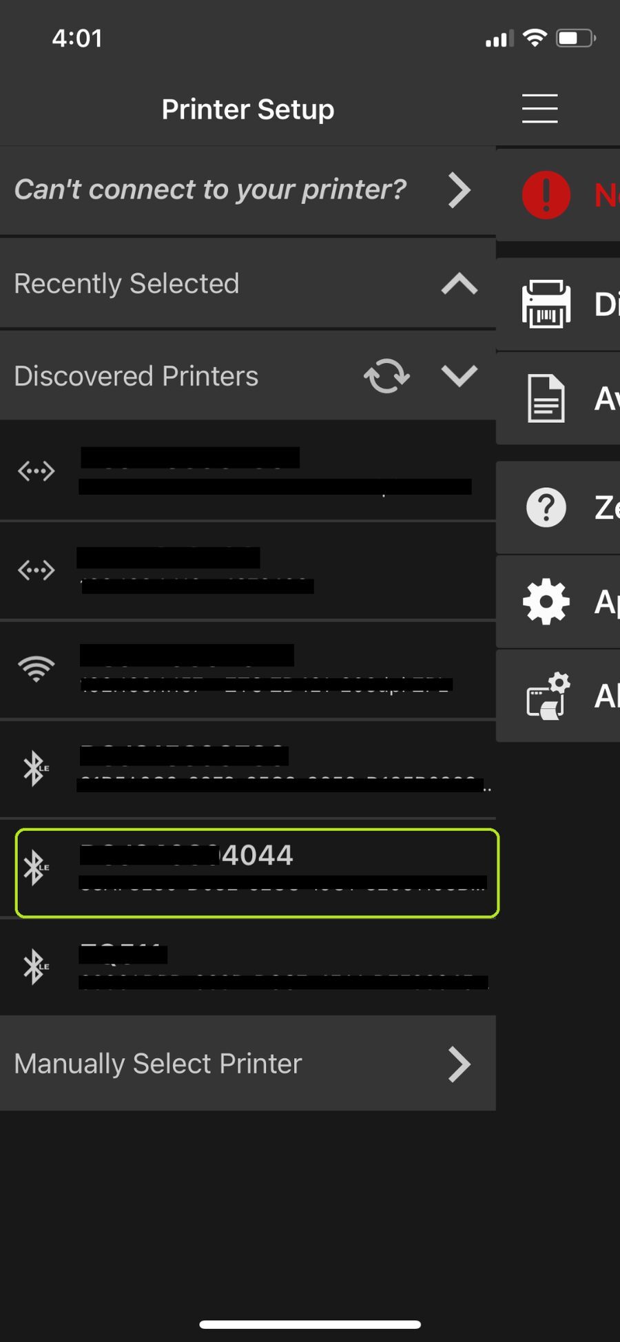 ZD421 serial number label on bottom of printer